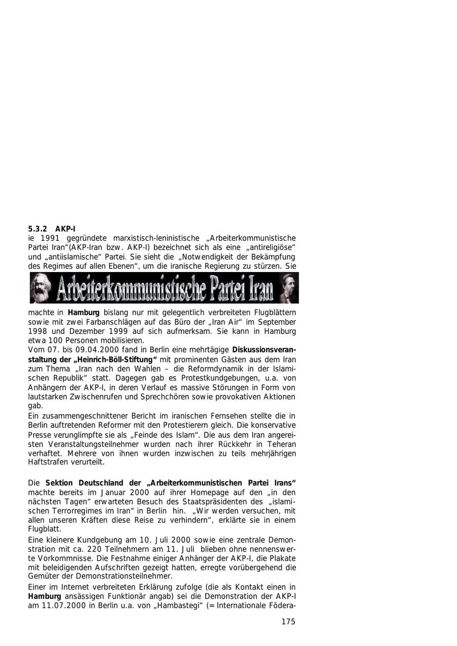 Seite 175 des Verfassungsschutzbericht 2000 Hamburg