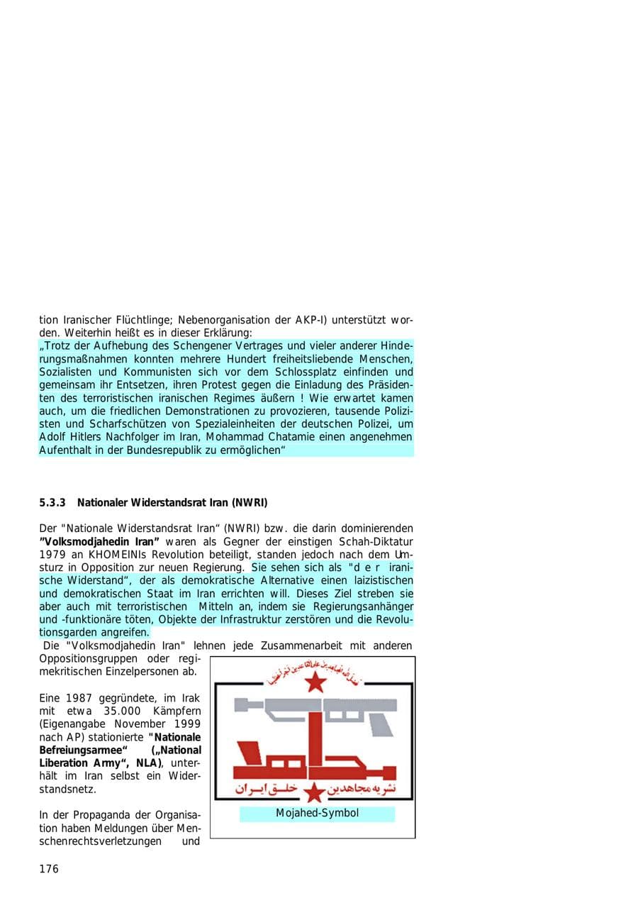 Seite 176 des Verfassungsschutzbericht 2000 Hamburg