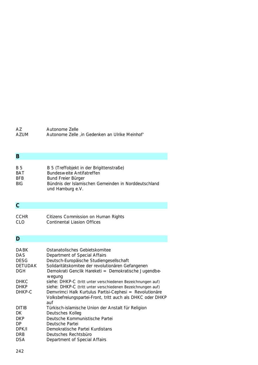 Seite 242 des Verfassungsschutzbericht 2000 Hamburg