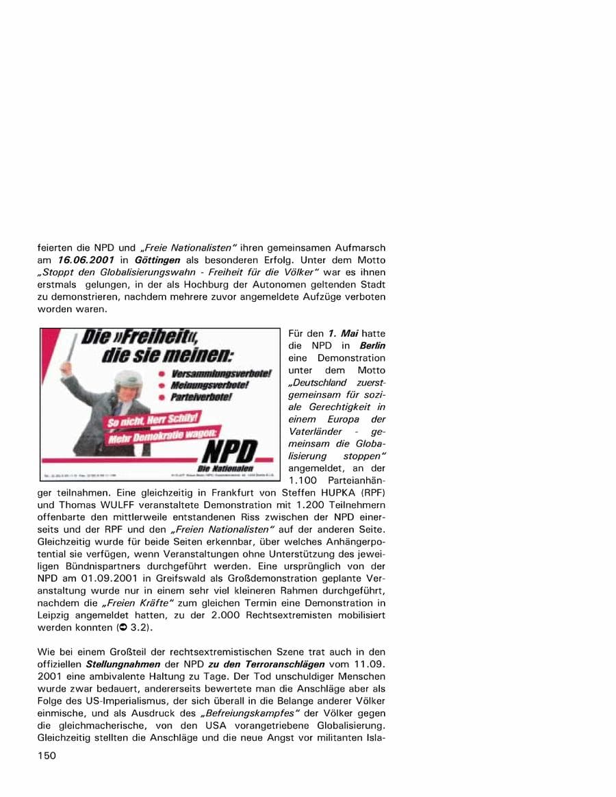 Seite 150 des Verfassungsschutzbericht 2001 Hamburg