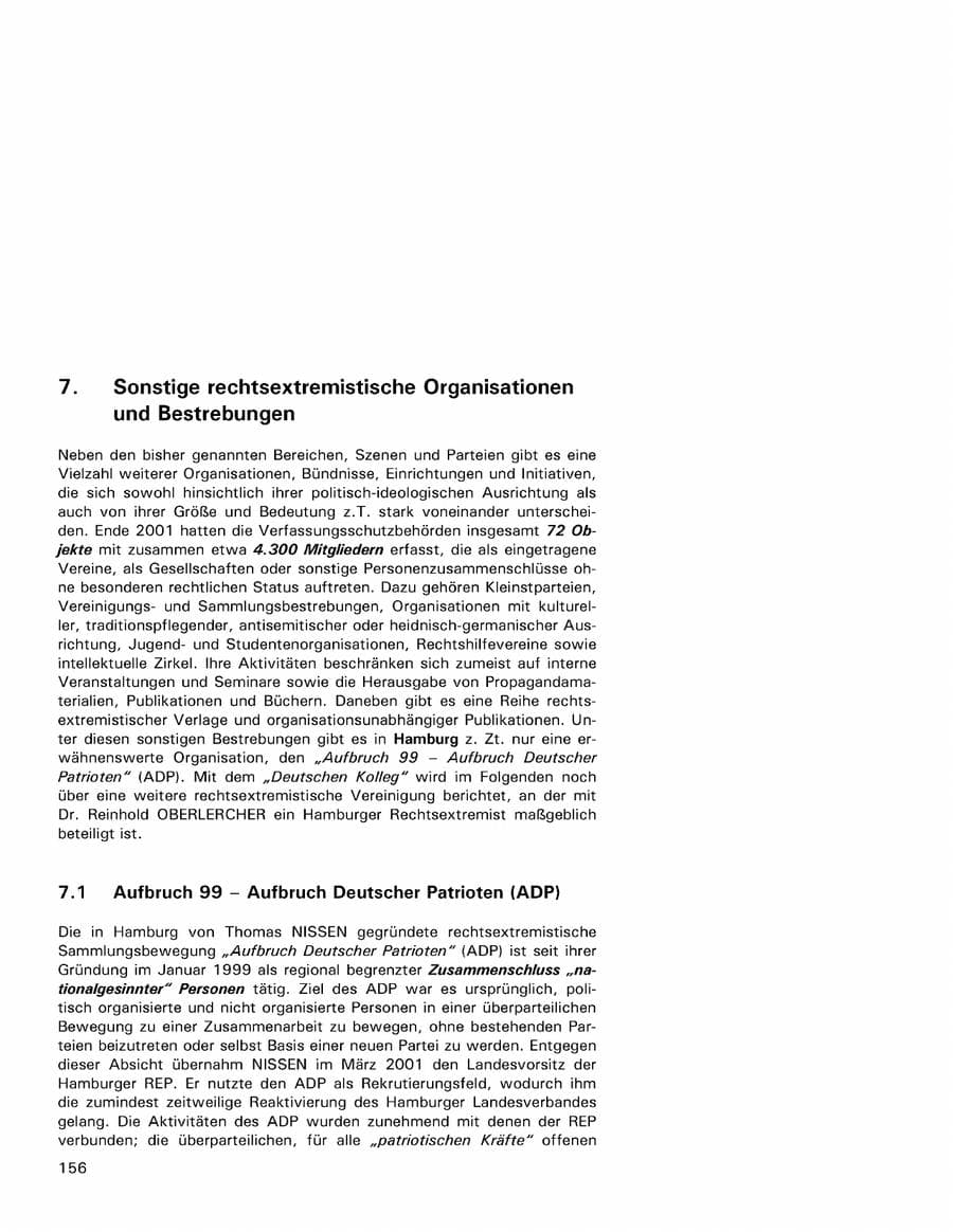 Seite 156 des Verfassungsschutzbericht 2001 Hamburg