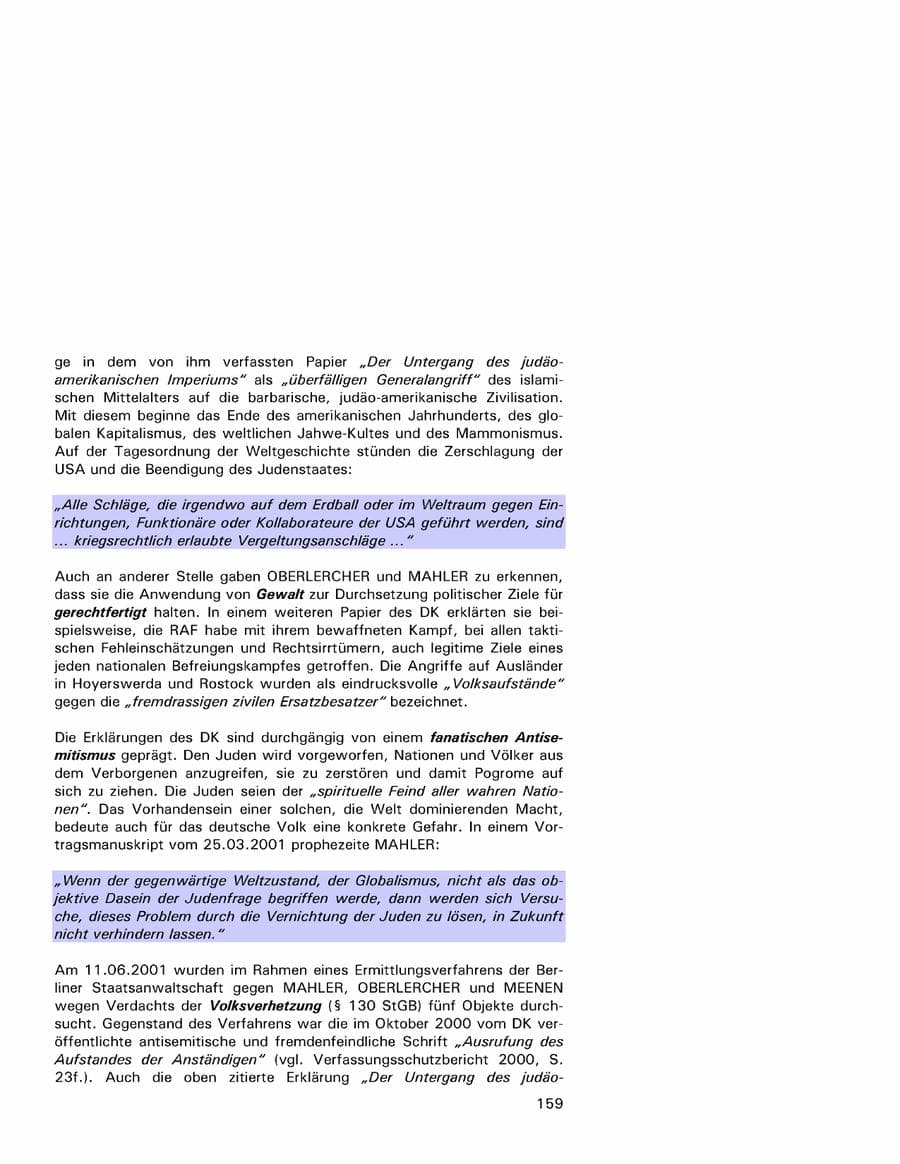 Seite 159 des Verfassungsschutzbericht 2001 Hamburg