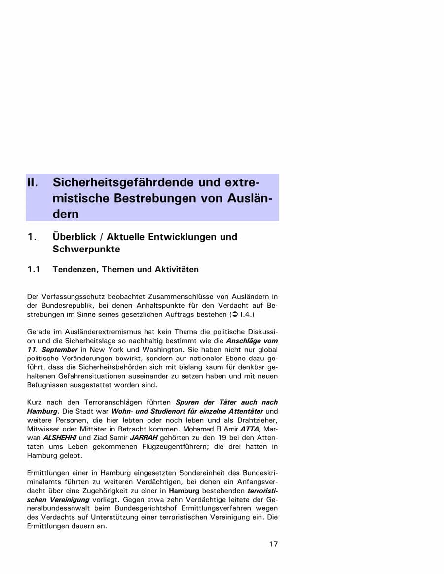 Seite 17 des Verfassungsschutzbericht 2001 Hamburg