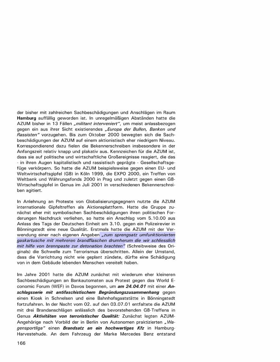 Seite 166 des Verfassungsschutzbericht 2001 Hamburg