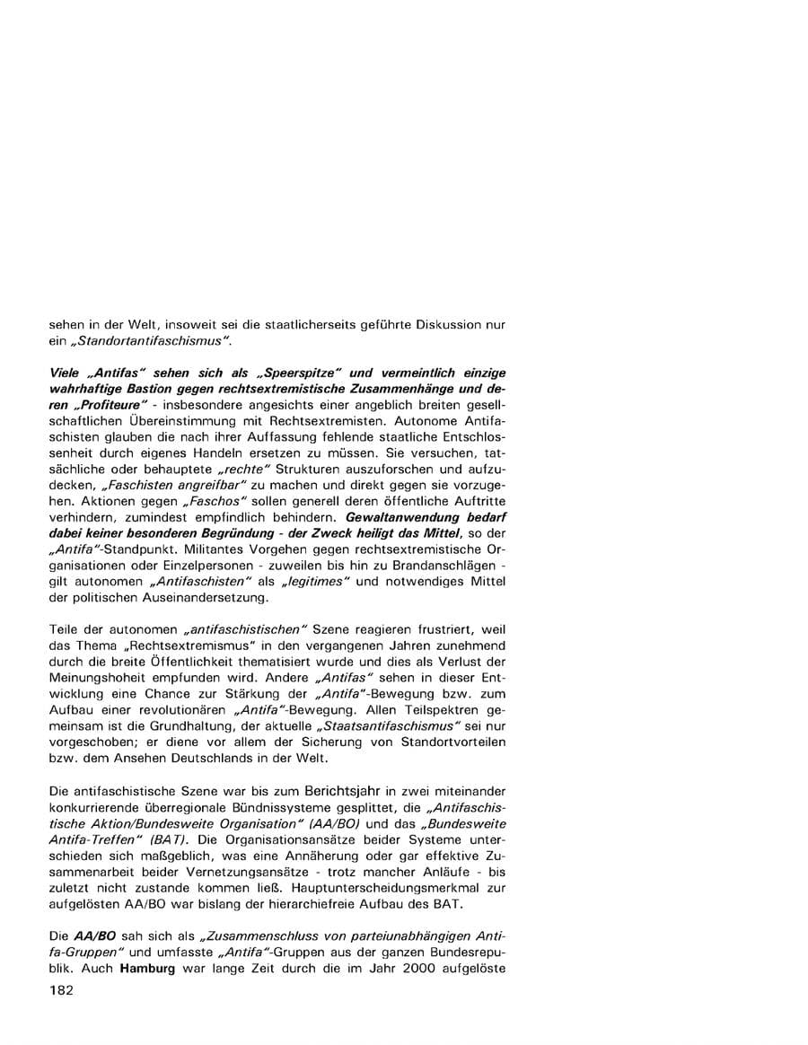 Seite 182 des Verfassungsschutzbericht 2001 Hamburg