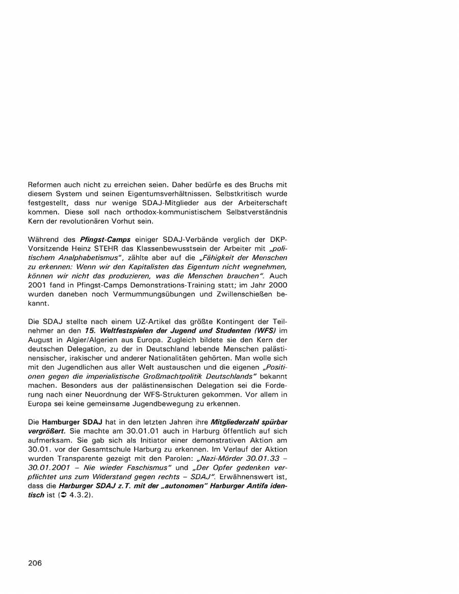 Seite 206 des Verfassungsschutzbericht 2001 Hamburg
