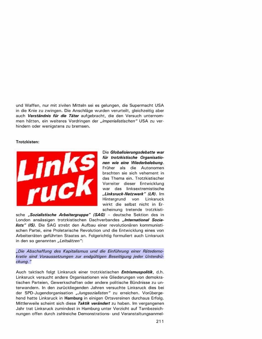 Seite 211 des Verfassungsschutzbericht 2001 Hamburg