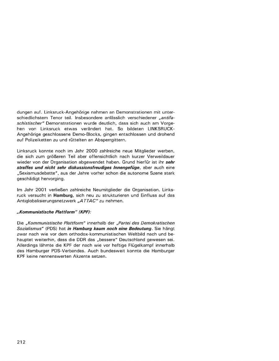 Seite 212 des Verfassungsschutzbericht 2001 Hamburg