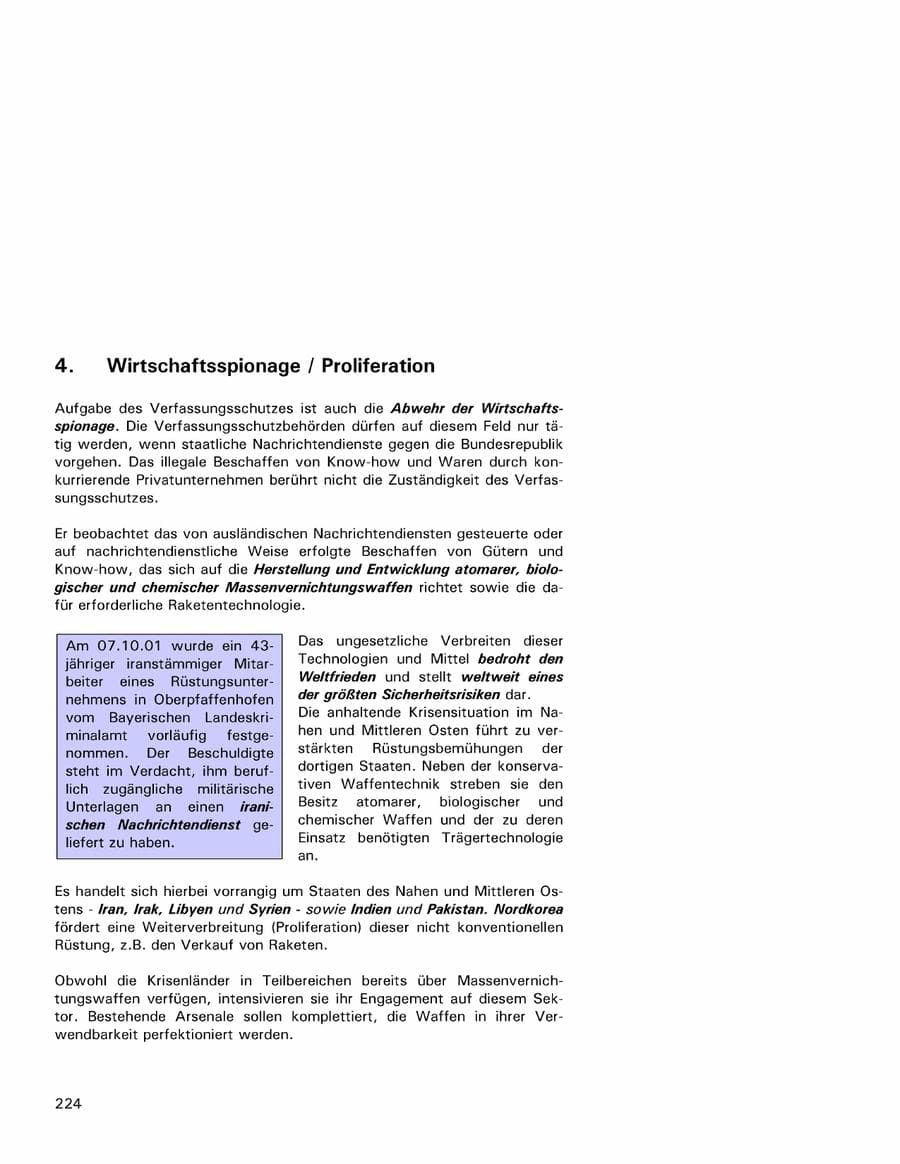 Seite 224 des Verfassungsschutzbericht 2001 Hamburg