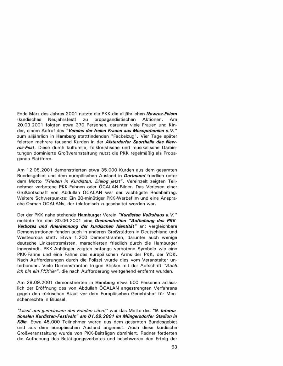 Seite 63 des Verfassungsschutzbericht 2001 Hamburg