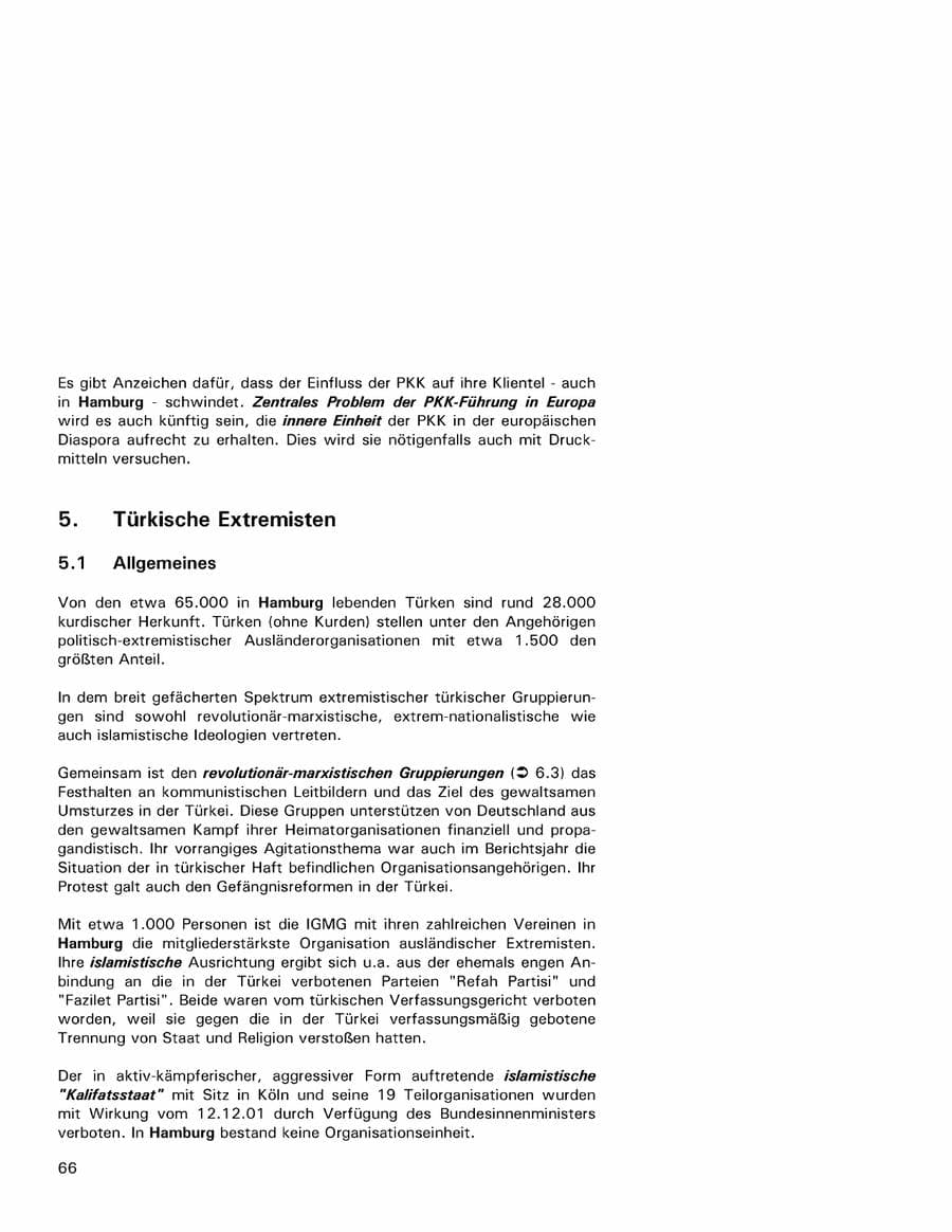 Seite 66 des Verfassungsschutzbericht 2001 Hamburg
