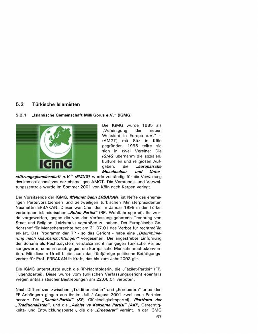 Seite 67 des Verfassungsschutzbericht 2001 Hamburg