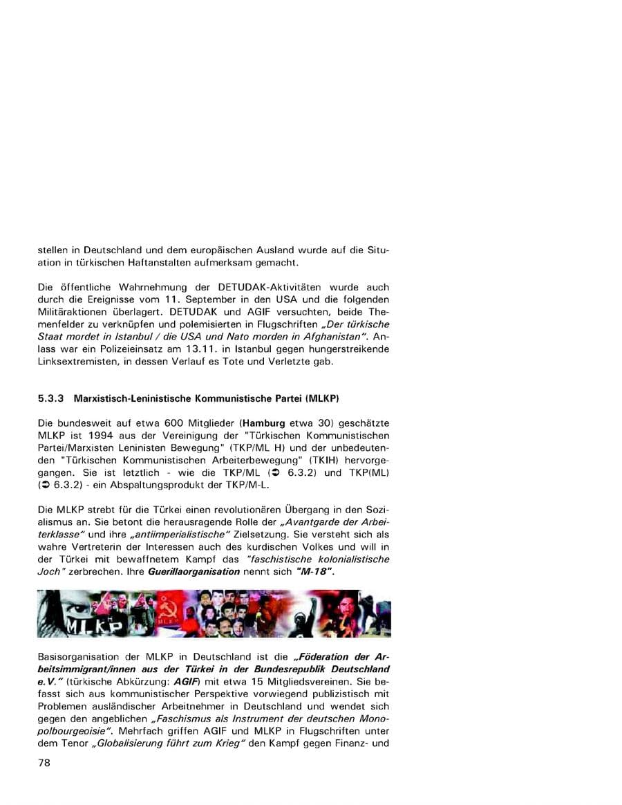 Seite 78 des Verfassungsschutzbericht 2001 Hamburg