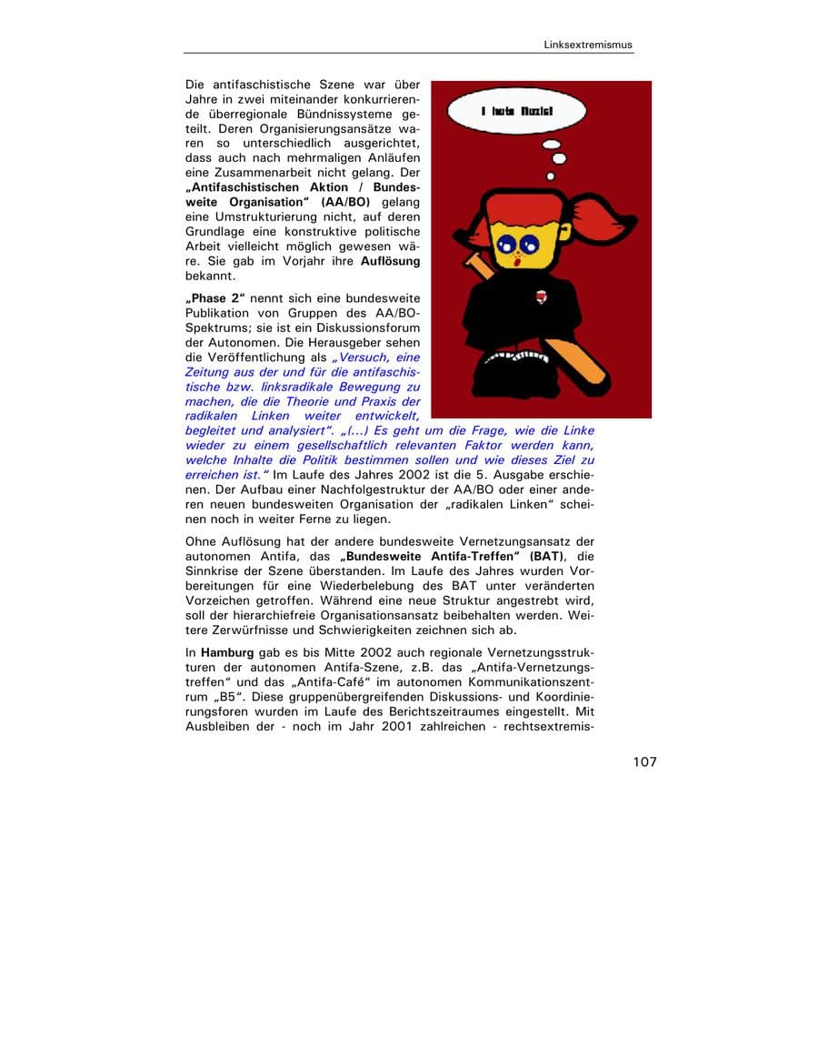 Seite 109 des Verfassungsschutzbericht 2002 Hamburg