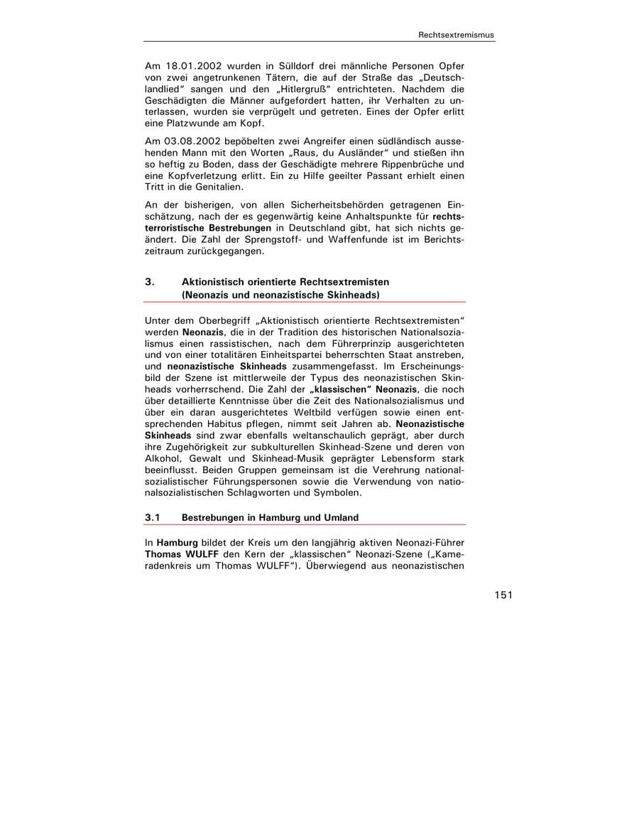 Seite 153 des Verfassungsschutzbericht 2002 Hamburg