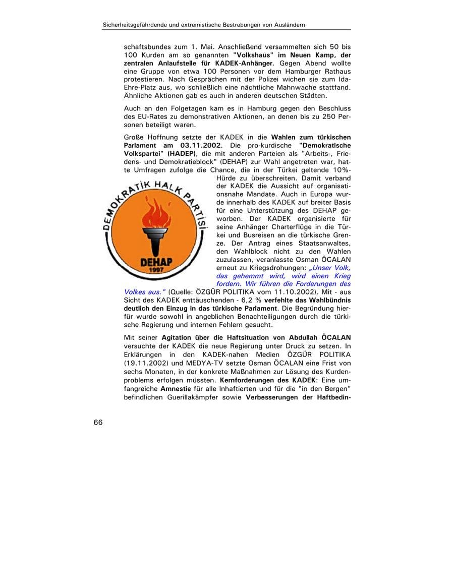 Seite 68 des Verfassungsschutzbericht 2002 Hamburg
