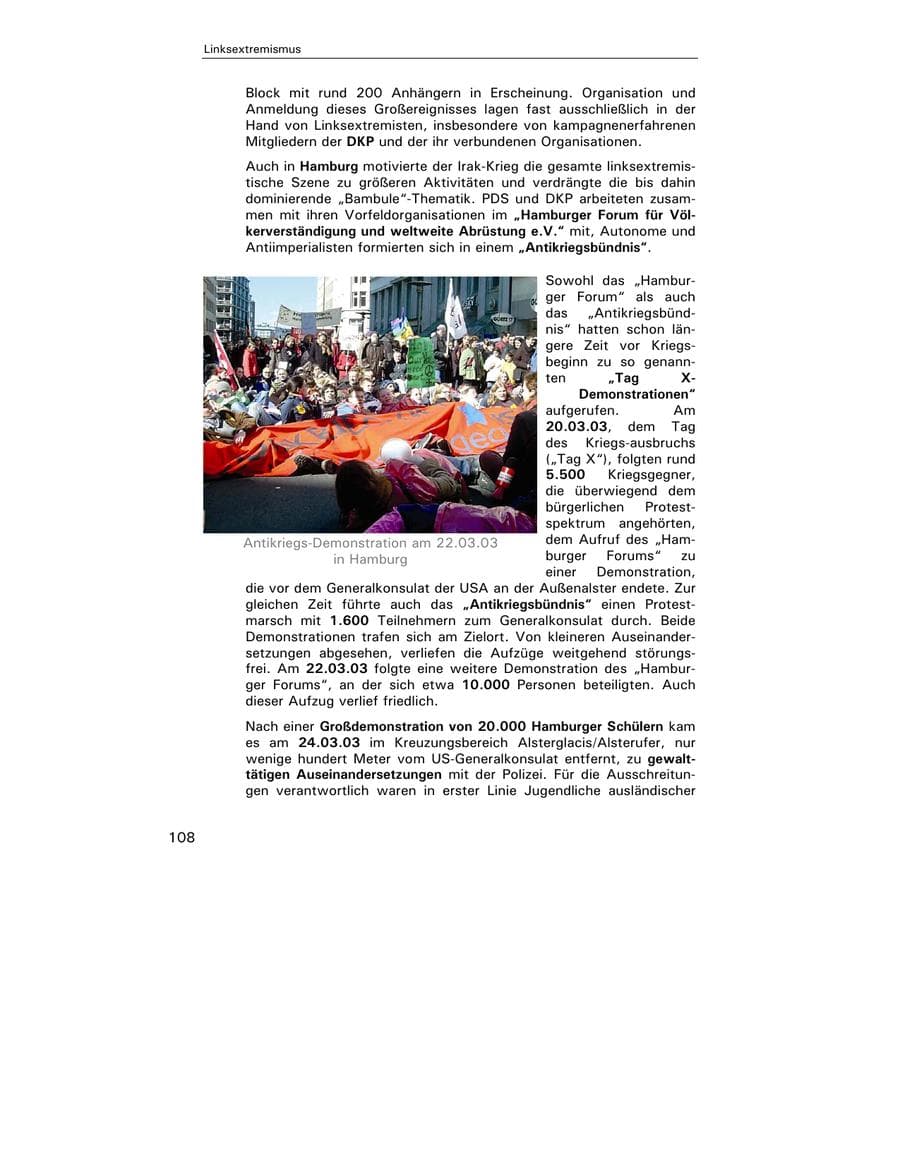 Seite 109 des Verfassungsschutzbericht 2003 Hamburg