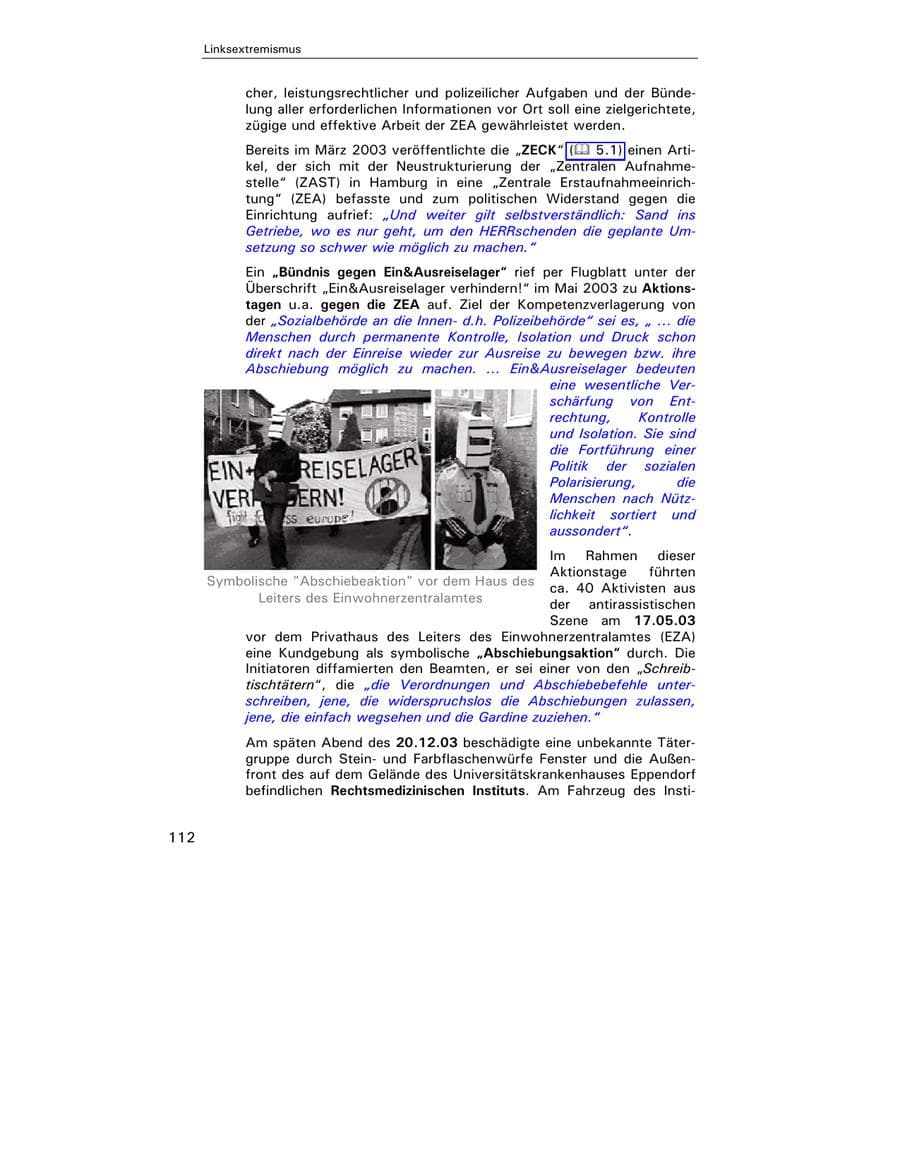 Seite 113 des Verfassungsschutzbericht 2003 Hamburg
