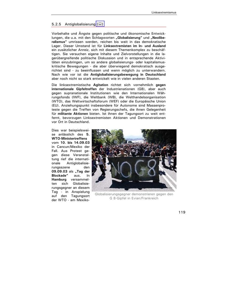 Seite 120 des Verfassungsschutzbericht 2003 Hamburg