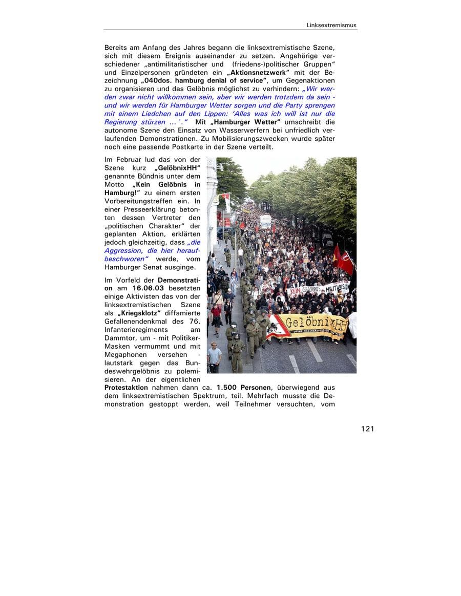 Seite 122 des Verfassungsschutzbericht 2003 Hamburg
