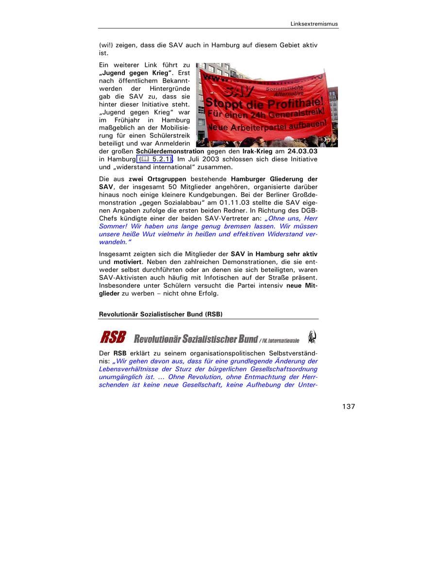 Seite 138 des Verfassungsschutzbericht 2003 Hamburg