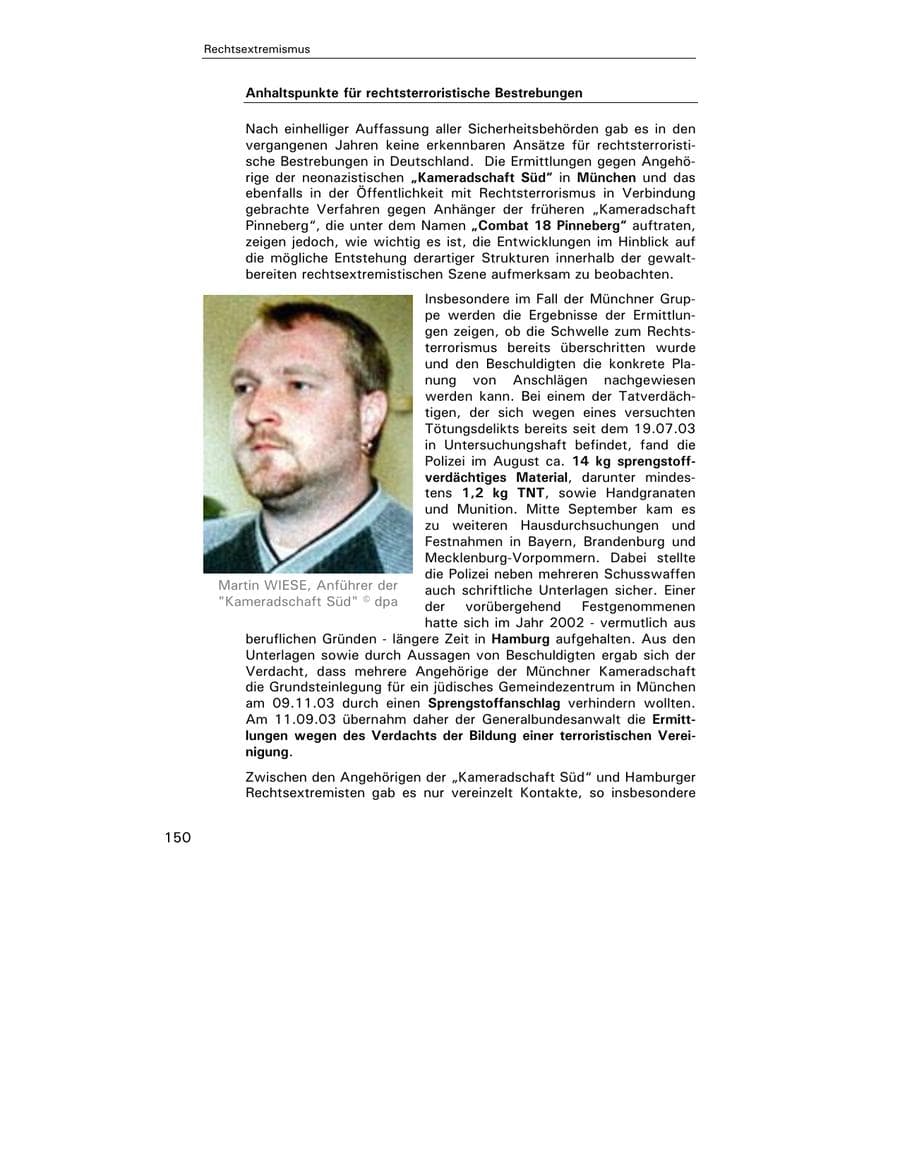Seite 151 des Verfassungsschutzbericht 2003 Hamburg