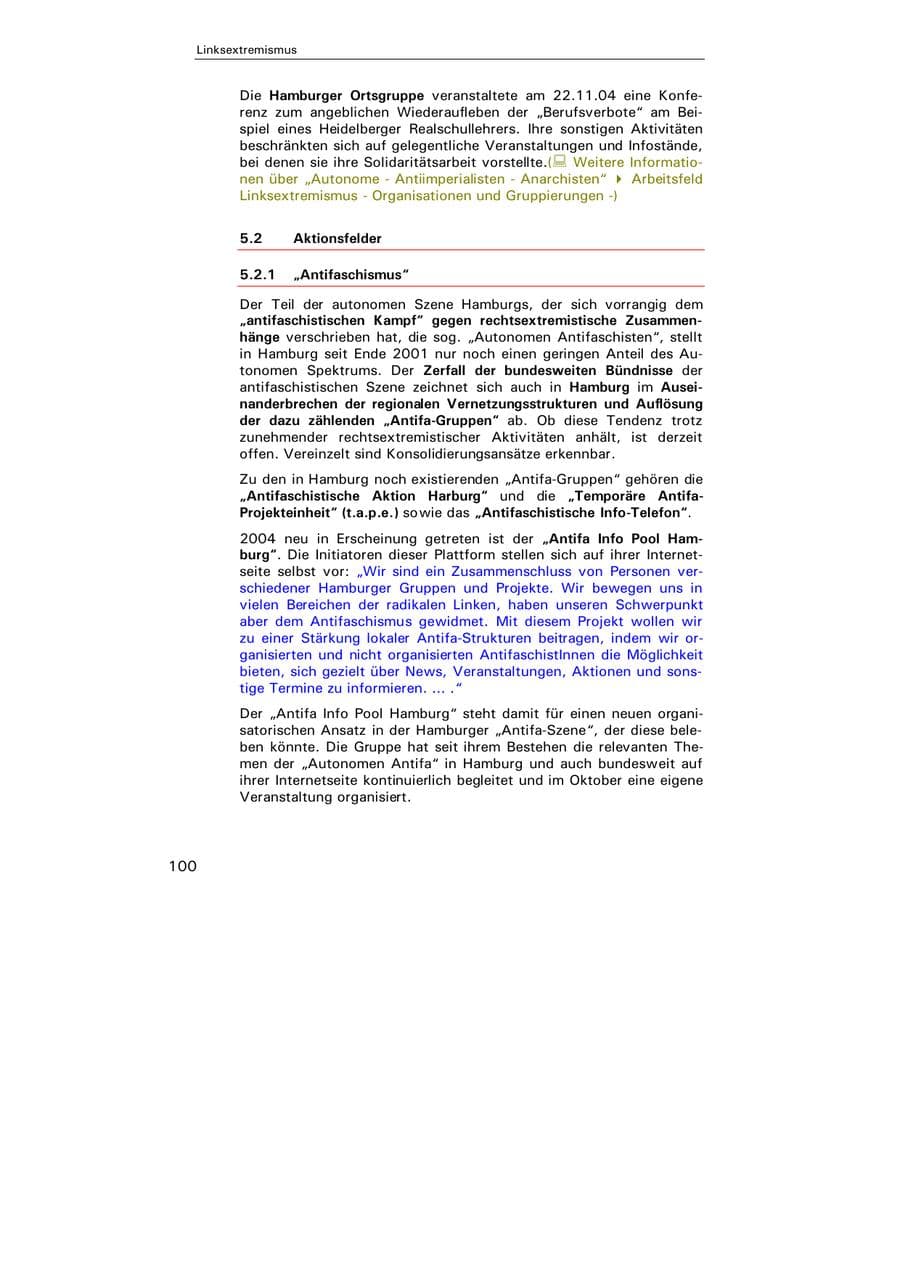 Seite 101 des Verfassungsschutzbericht 2004 Hamburg
