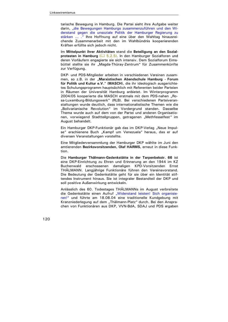 Seite 121 des Verfassungsschutzbericht 2004 Hamburg