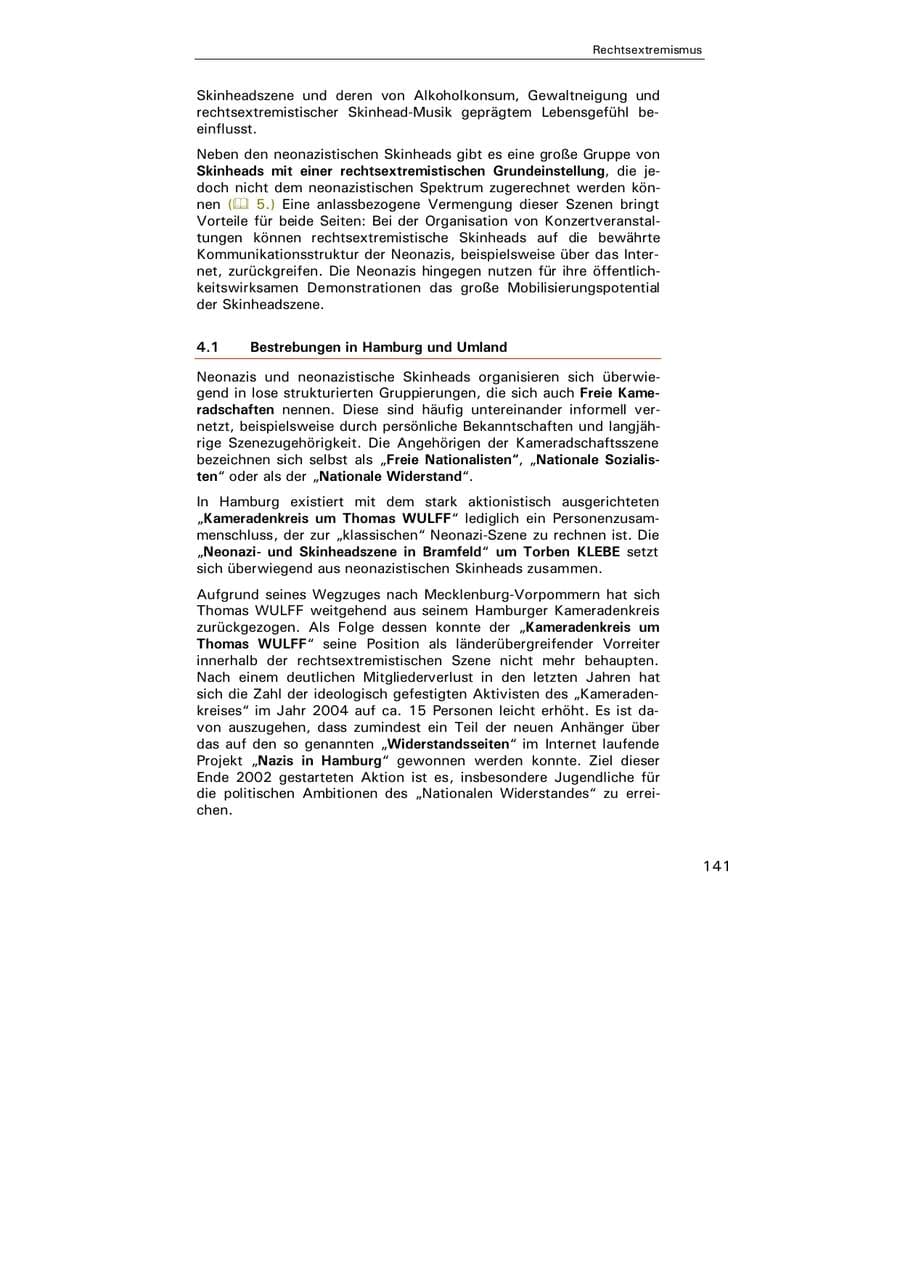 Seite 142 des Verfassungsschutzbericht 2004 Hamburg