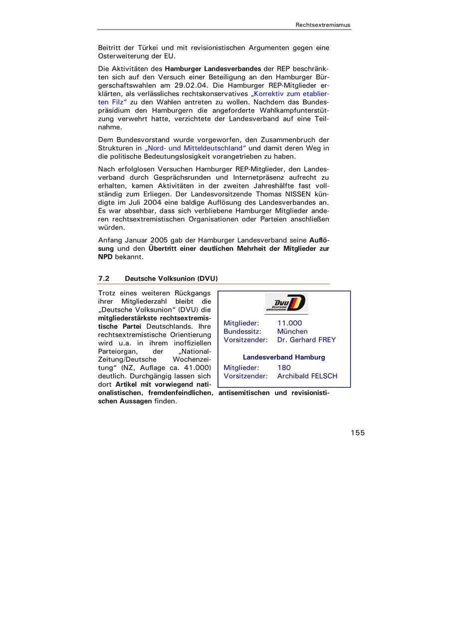 Seite 156 des Verfassungsschutzbericht 2004 Hamburg