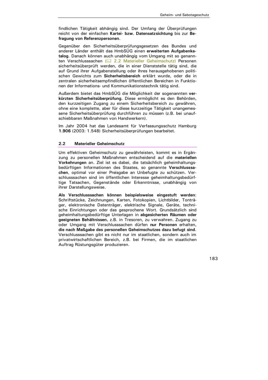 Seite 184 des Verfassungsschutzbericht 2004 Hamburg