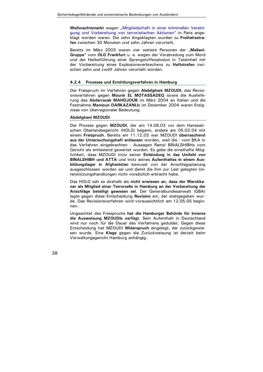 Seite 39 des Verfassungsschutzbericht 2004 Hamburg