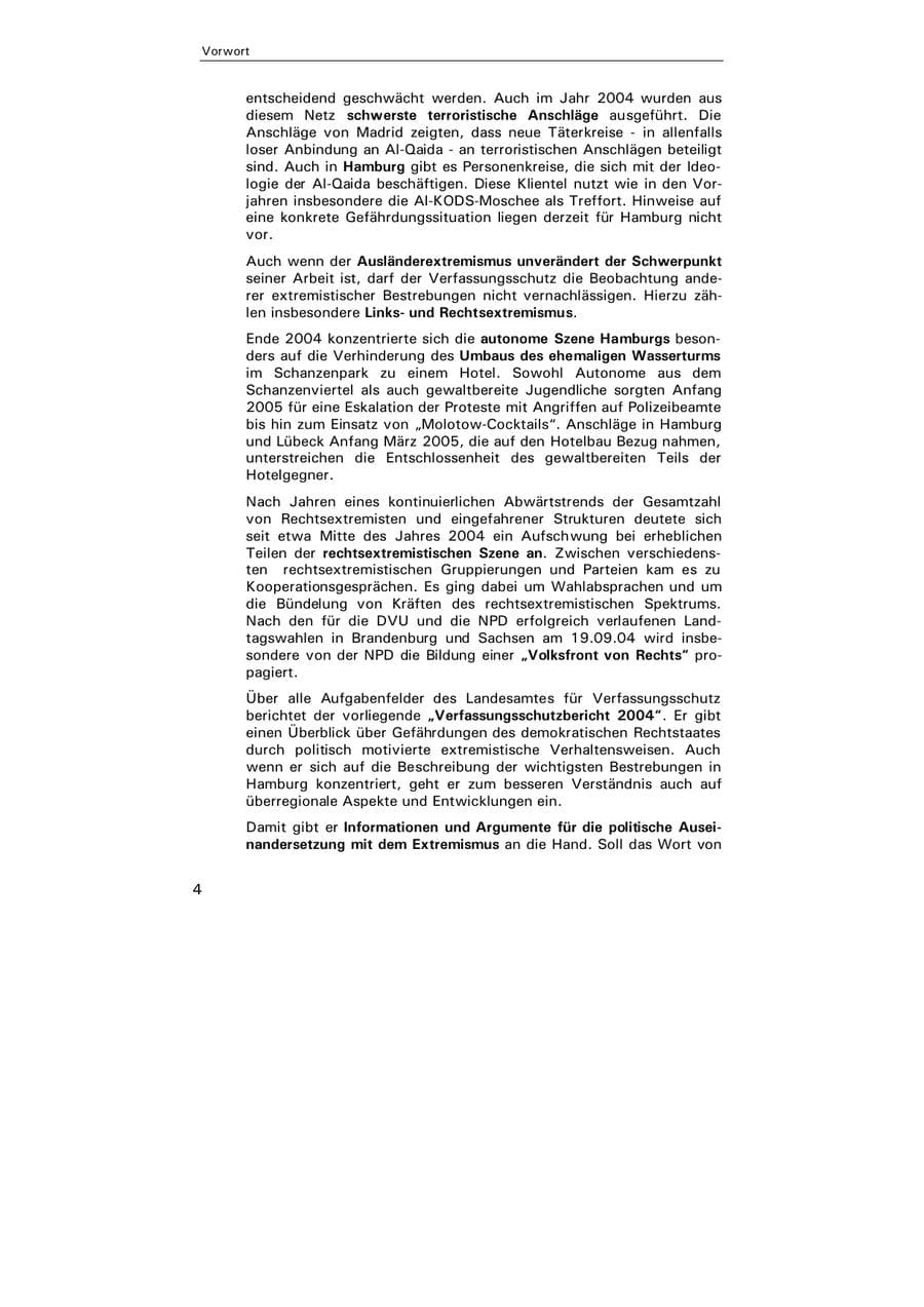 Seite 5 des Verfassungsschutzbericht 2004 Hamburg