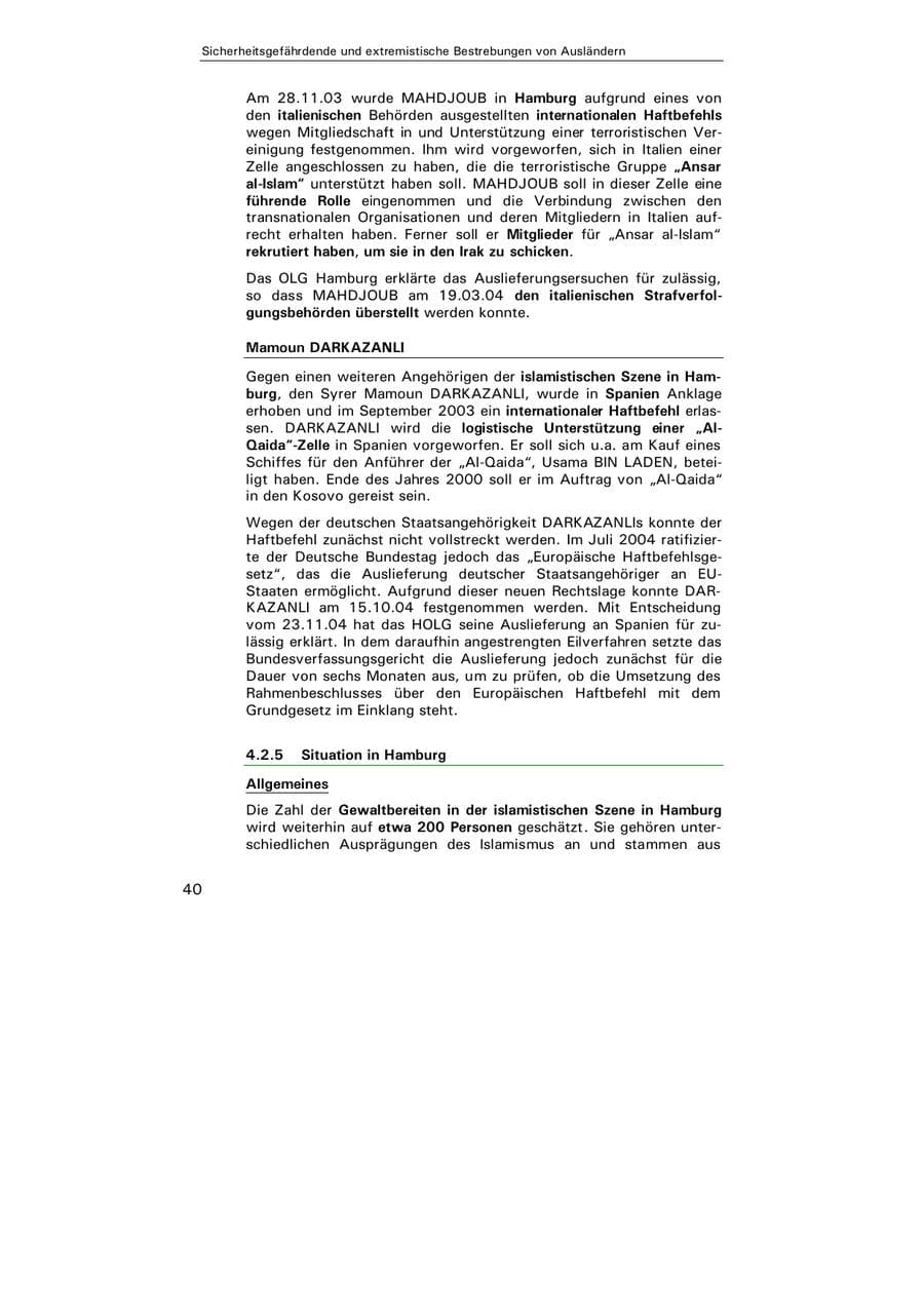 Seite 41 des Verfassungsschutzbericht 2004 Hamburg
