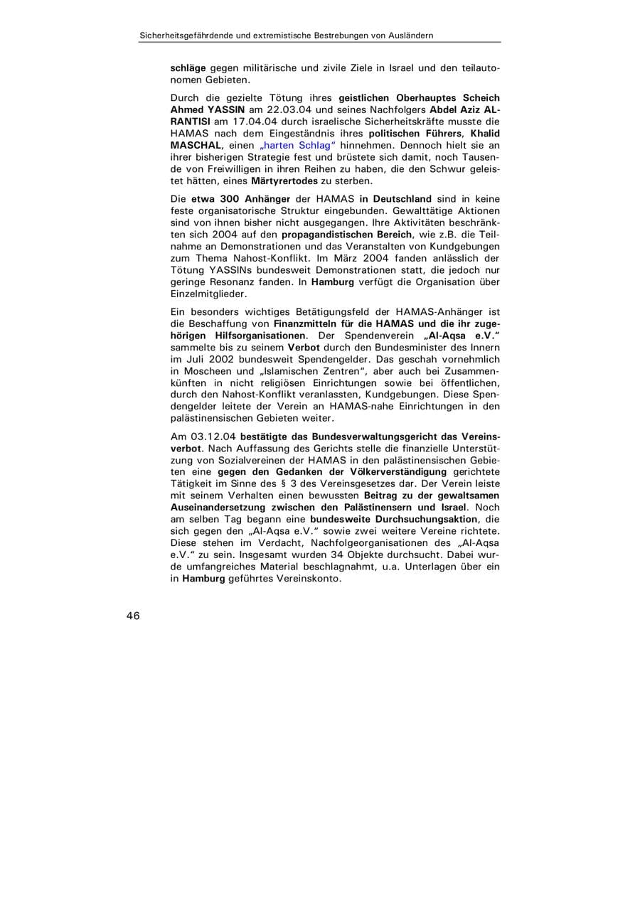 Seite 47 des Verfassungsschutzbericht 2004 Hamburg