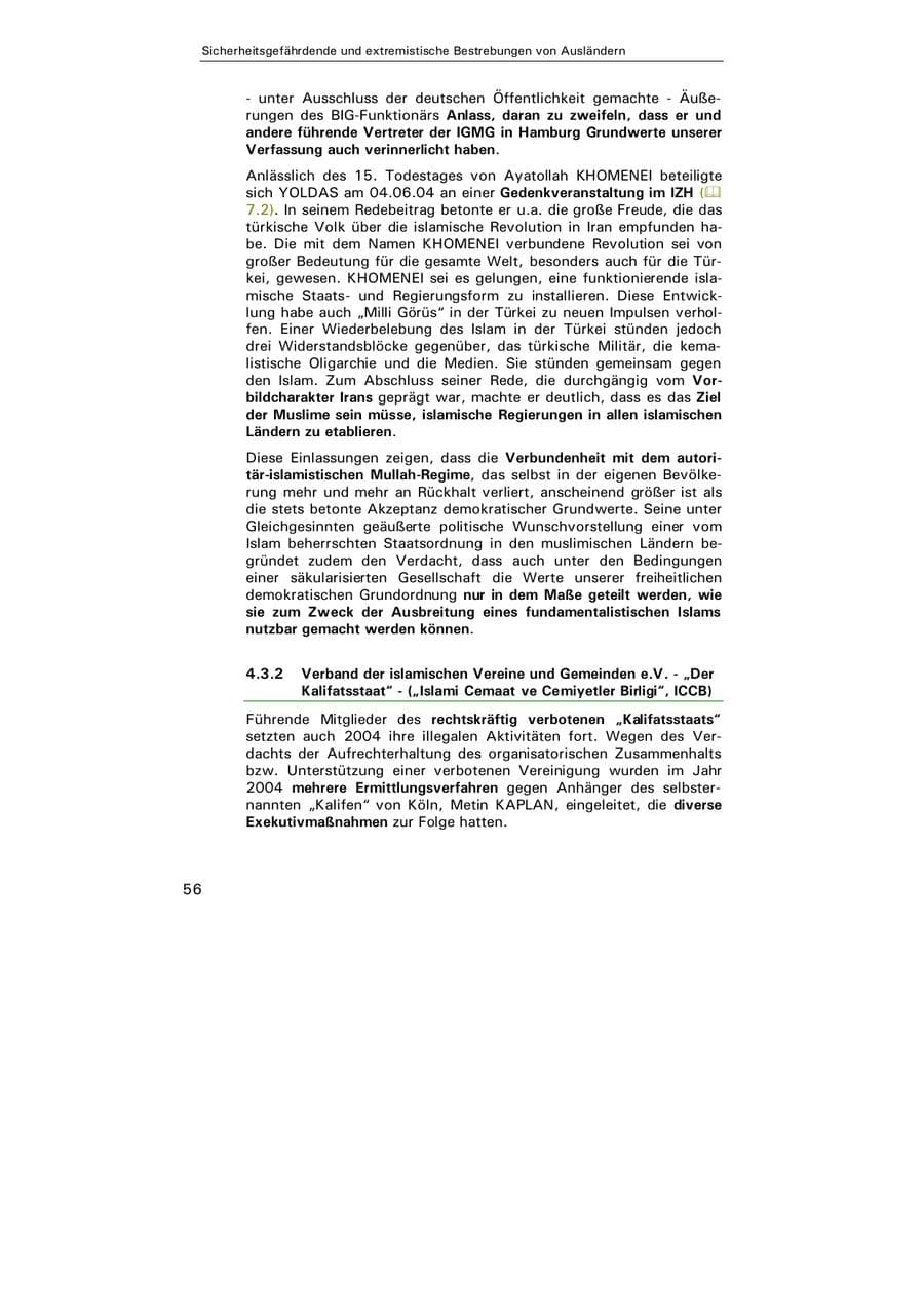 Seite 57 des Verfassungsschutzbericht 2004 Hamburg