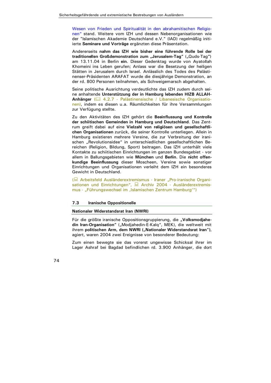 Seite 75 des Verfassungsschutzbericht 2004 Hamburg