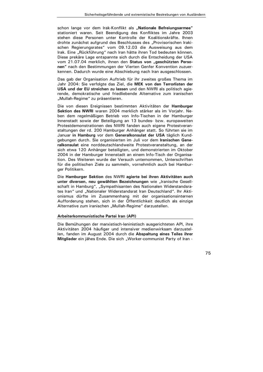 Seite 76 des Verfassungsschutzbericht 2004 Hamburg