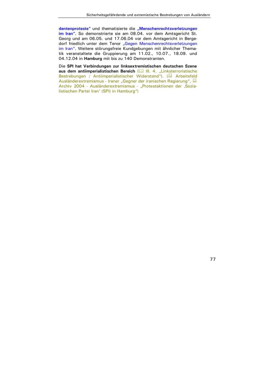 Seite 78 des Verfassungsschutzbericht 2004 Hamburg