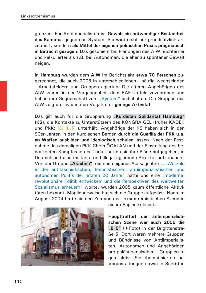 Seite 110 des Verfassungsschutzbericht 2005 Hamburg