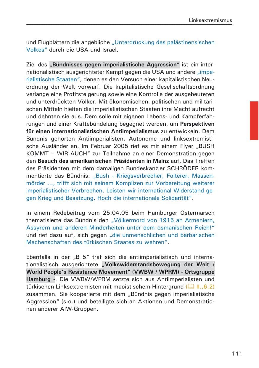Seite 111 des Verfassungsschutzbericht 2005 Hamburg