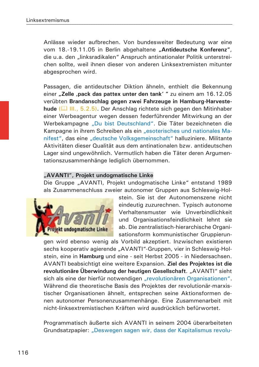 Seite 116 des Verfassungsschutzbericht 2005 Hamburg