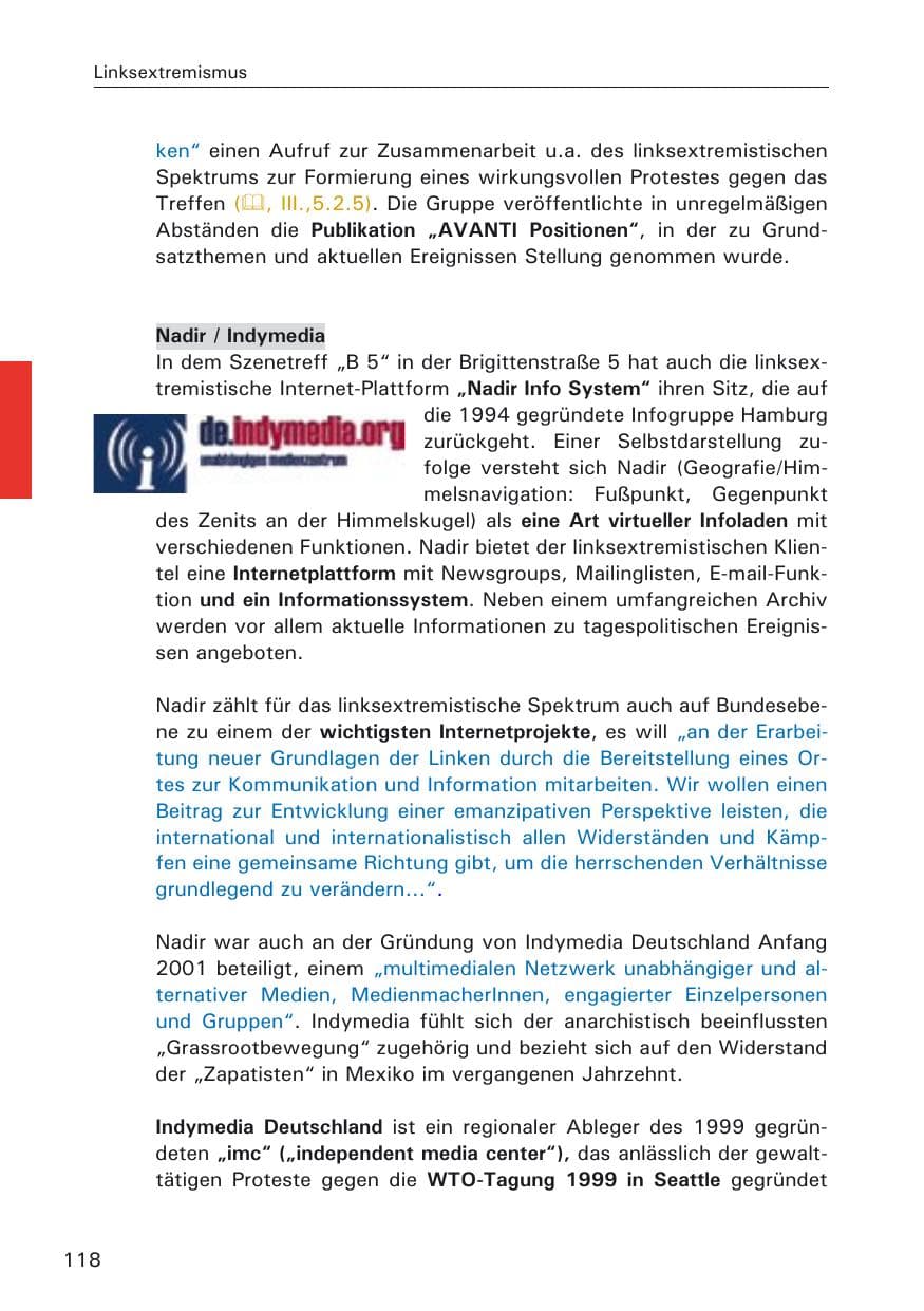 Seite 118 des Verfassungsschutzbericht 2005 Hamburg