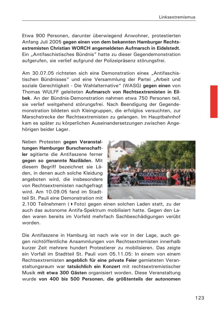 Seite 123 des Verfassungsschutzbericht 2005 Hamburg