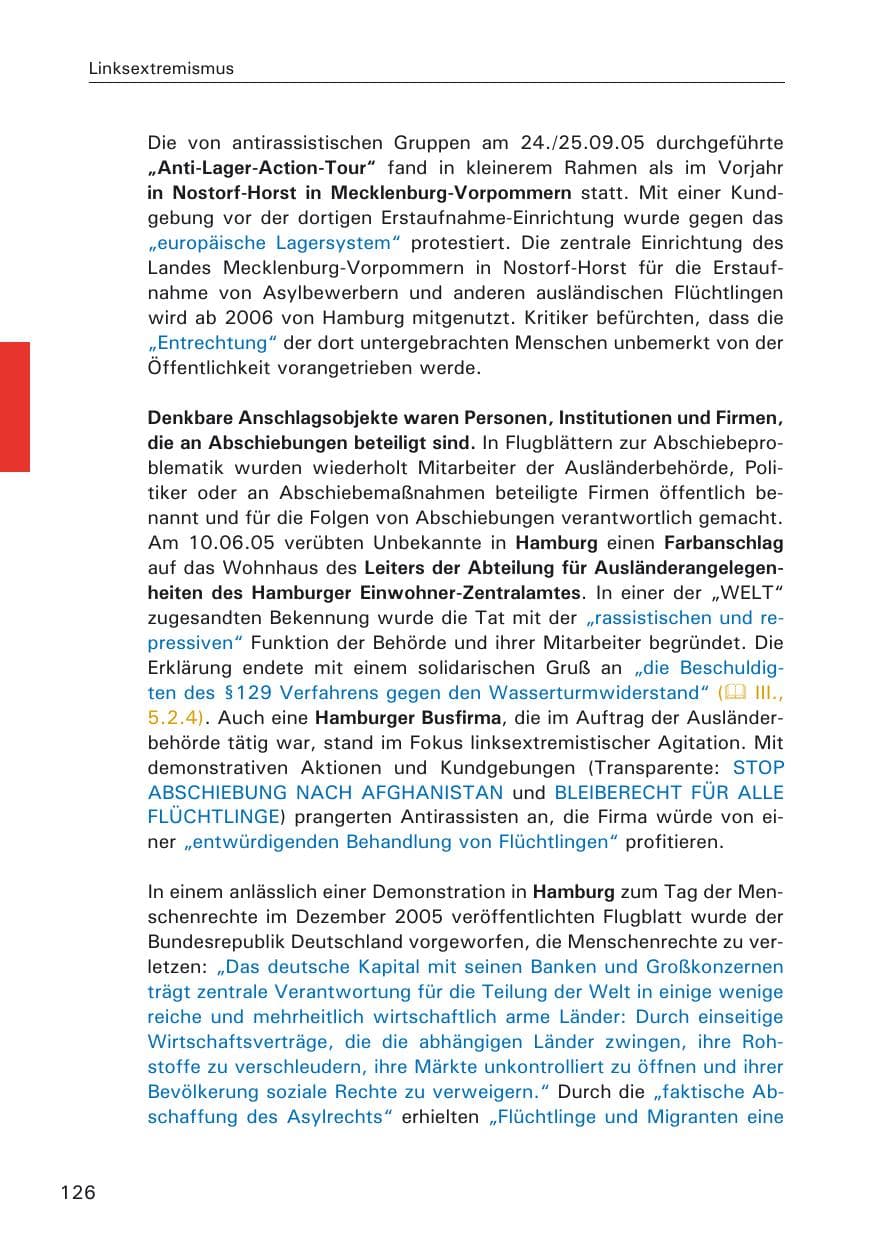 Seite 126 des Verfassungsschutzbericht 2005 Hamburg
