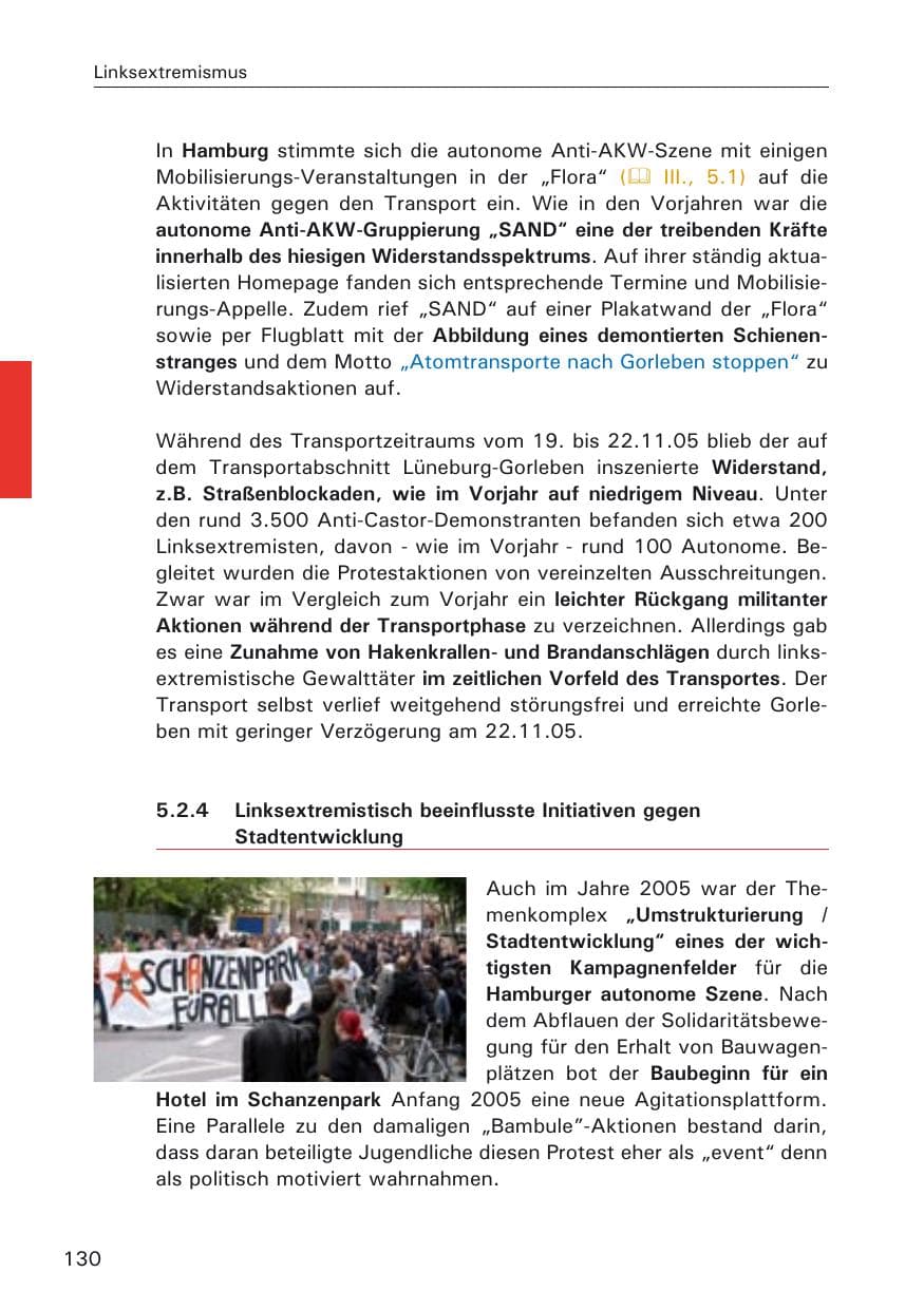 Seite 130 des Verfassungsschutzbericht 2005 Hamburg