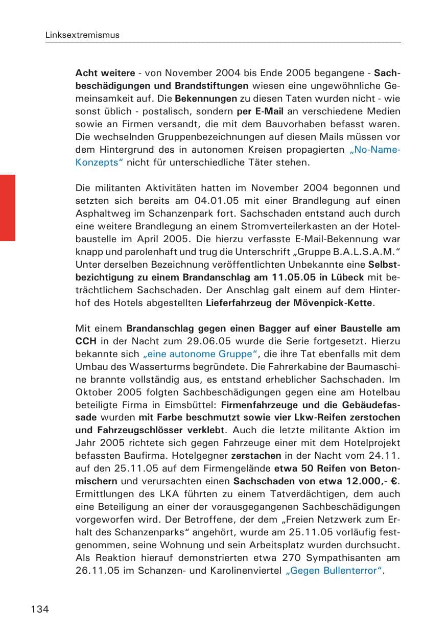Seite 134 des Verfassungsschutzbericht 2005 Hamburg
