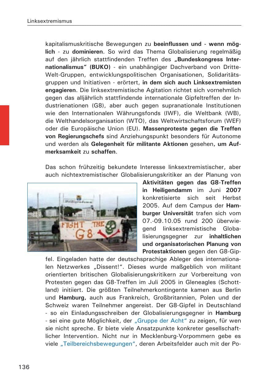 Seite 136 des Verfassungsschutzbericht 2005 Hamburg