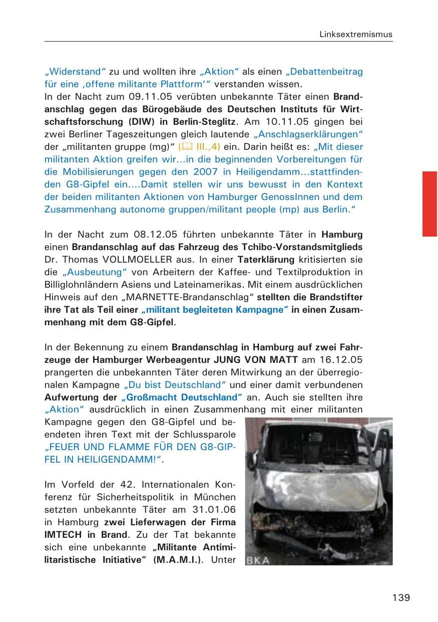 Seite 139 des Verfassungsschutzbericht 2005 Hamburg