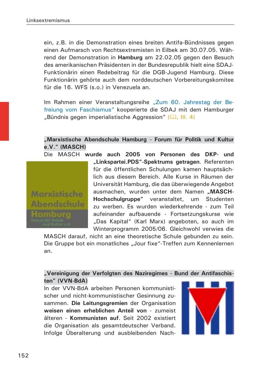 Seite 152 des Verfassungsschutzbericht 2005 Hamburg